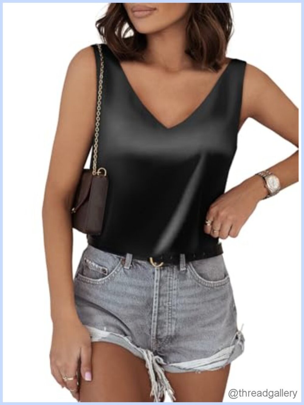 Women's V Neck Silk Satin Sleeveless Tank Top